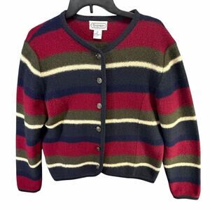 Vintage Bridgewater Cardigan Sweater‎ Womens PM Multicolor Stripe Wool Cottage